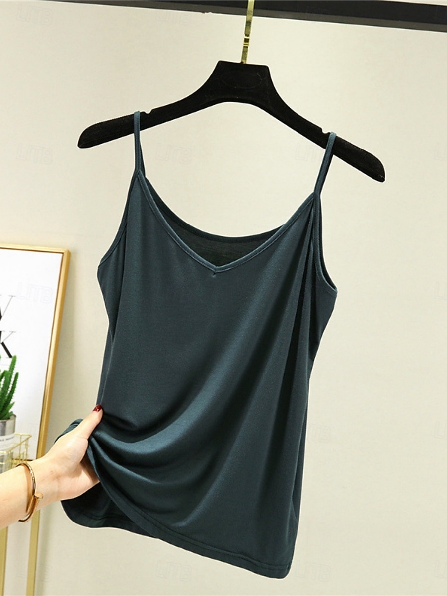 Women's Camisole Tank Top Solid Color Daily Sleeveless Crew Neck Regular Tops Daily Backless Light Blue Iron Gray Denim Blue Matcha green Black Summer 2025 - Kč349 –P8