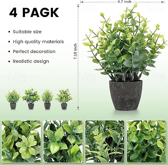 4 balení umělých rostlin, keramických mini umělých rostlin, květináčů, pro domácí dekoraci, kancelářské dekorace, dekorace do pokoje, farmářské dekorace, interiérové dekorace do koupelny 2026 - $16.99 –P10