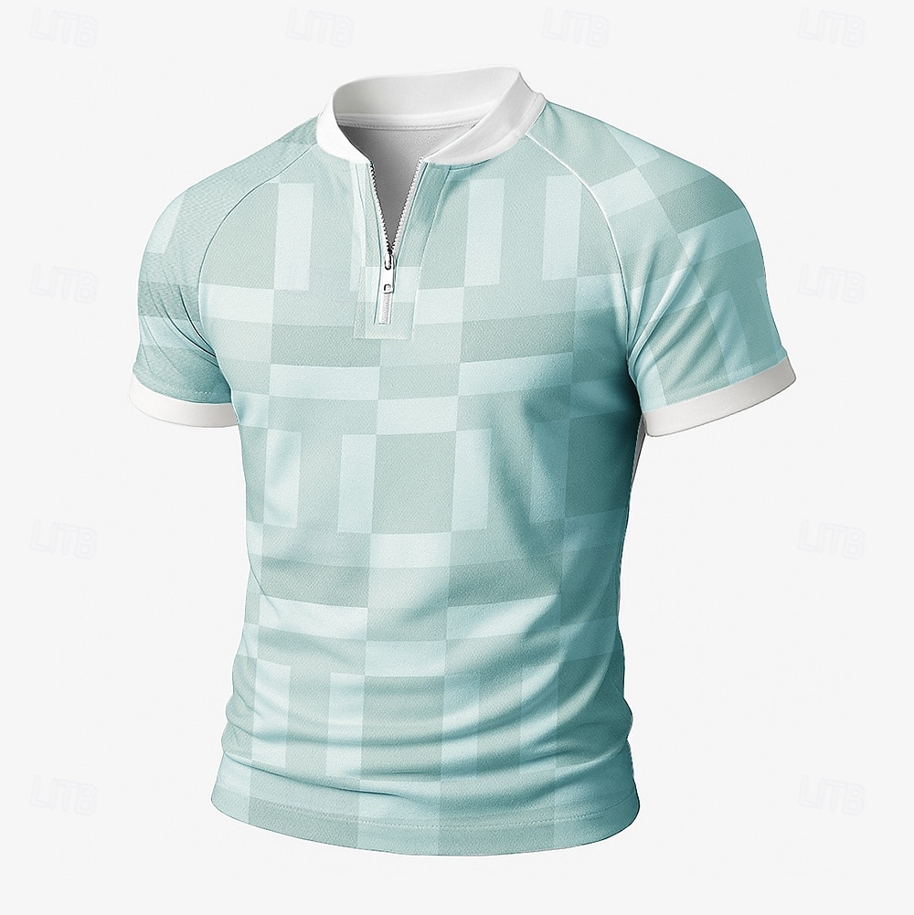 Men's Color Block Zip Polo Short Sleeve Stand Collar Business Modern Leisure Business Athleisure Casual Daily Zipper 3D Print Summer Robin's Egg Blue Grey Orange 2025 - $20.99 –P5