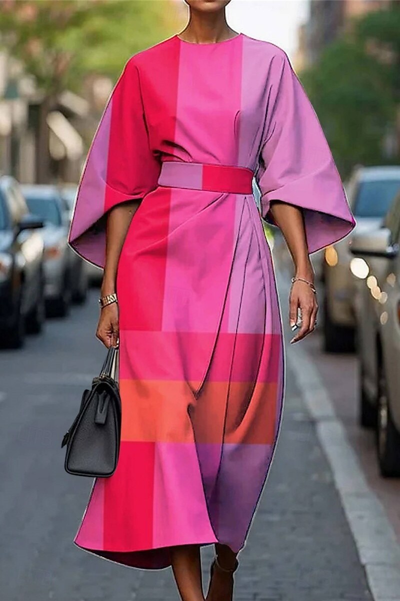 Femmes Robe Longue Maxi Robe Robe Décontractée Robe d'été Mode Moderne Quotidien Date Week-end Coupe régulière Géométrique Manche 3/4 Col ras du cou Rose Claire Bleu Violet Fuchsia Été de 2025 ? $27.99 –P1