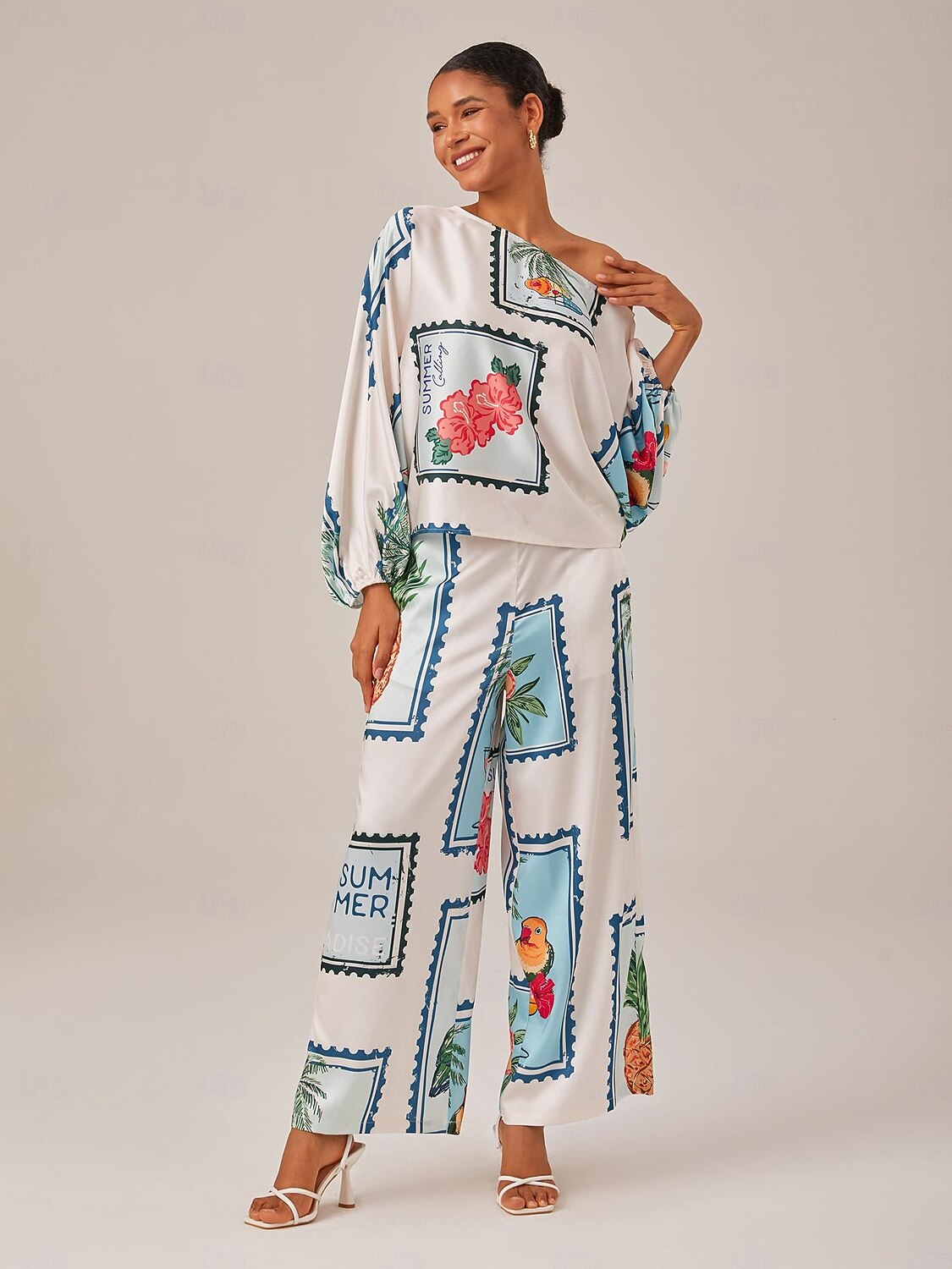 Seamless Pattern Print Elastic Waist Wide Leg Trousers 2025 - $64.99 –P4