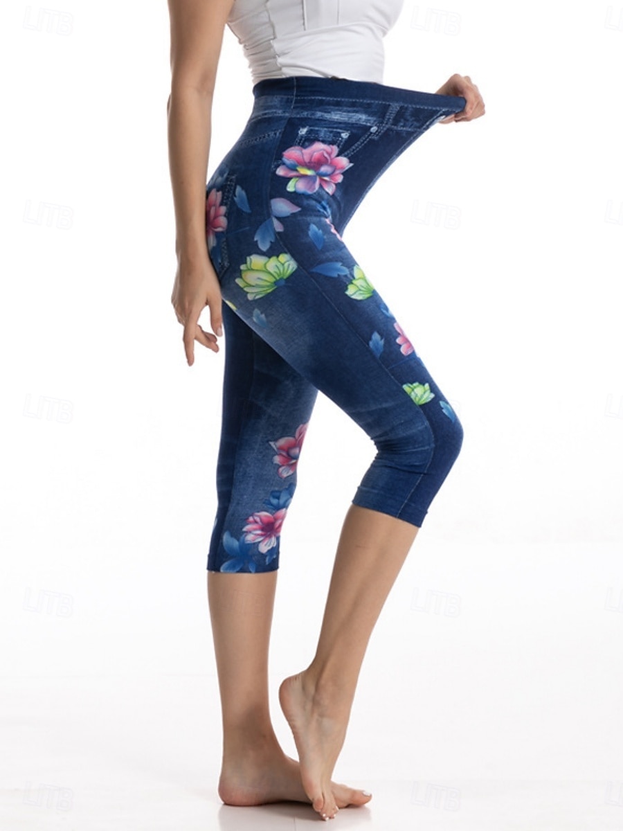 Dámské legíny capri kalhoty 3D tisk chinos dovolená městská móda příležitostné do délky lýtek vysoký pas květinový tisk pohodlné měkké komfortní elastické venkovní ulice modré letní úzké 2025 - $13.99 –P5