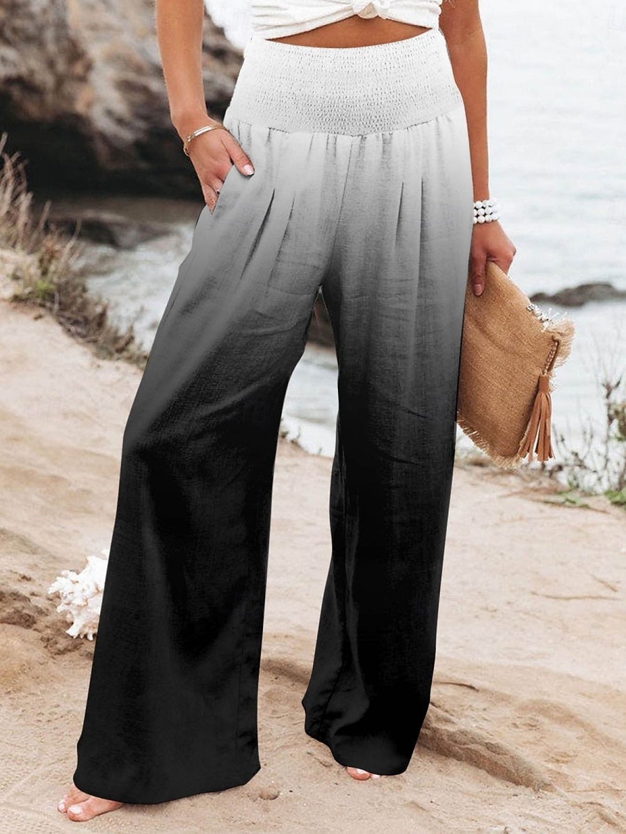 Mujer Perneras anchas Chinos Vacaciones Vintage Moda Longitud total Alta cintura Degradado Bolsillo Cintura elástica Estampado Confortable Suave Cómodo Microelástico Exterior Calle Arco iris Negro 2025 - $29.99 –P5
