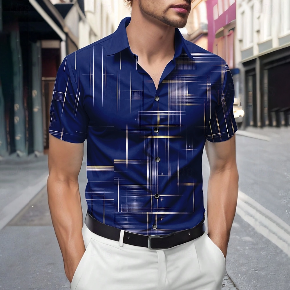 Voor heren Geometrisch Verloop Lijn Overhemd Zomer overhemd Overhemd met knopen Korte mouw Mode-casual Buiten Vakantie Dagelijks gebruik Zomer Lente Strijkijzer 3D-afdrukken shirts met kraag Zwart 2025 - $23.99 –P5