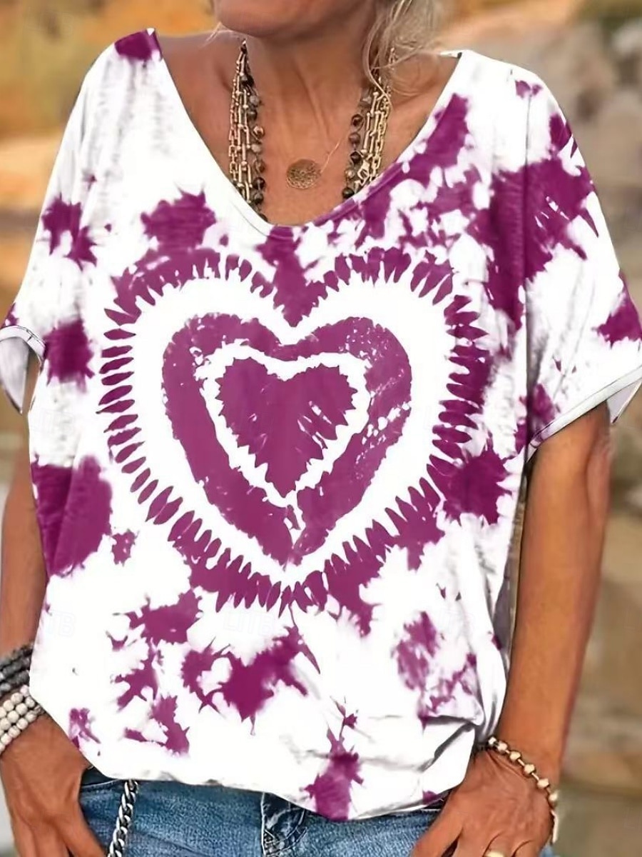 Pentru femei Tricou Cravată Modă Modern Manșon scurt În V Topuri obișnuite Zilnic Peteci Imprimeu Roșu-aprins Mov Fucsia Trifoi Vară 2025 - $14.99 –P1