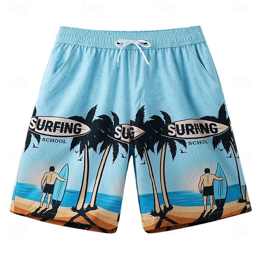 Homens Calção Shorts de praia Bolsos Com Cordão Cintura elástica Gráfico Folha Árvore Respirável Secagem Rápida Comprimento do joelho Ao ar livre Férias Casa Férias Estilo Étnico Azul Céu Azul escuro de 2025 por $17.99 –P6