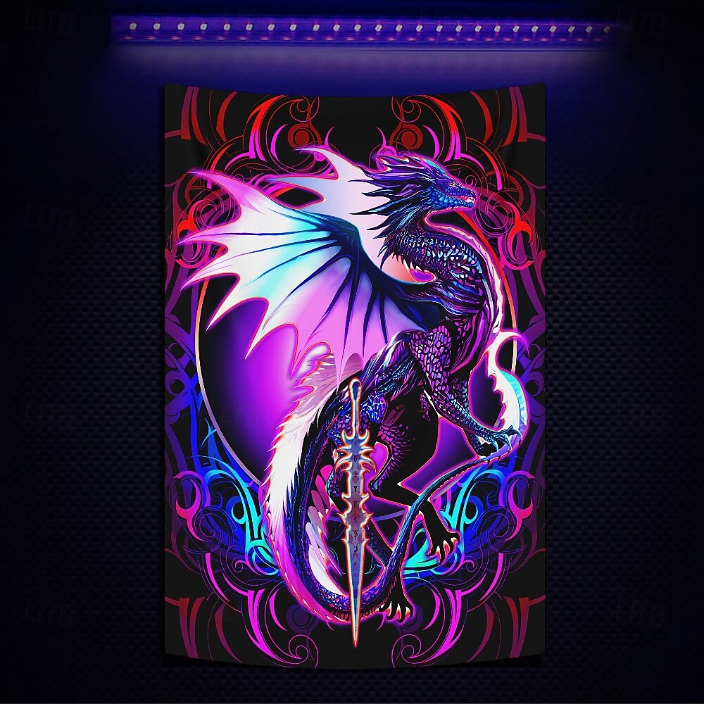 Ruth Thompson Blacklight Tapestry Glow in the Dark Glow Party UV Reactive Trippy Misty Hanging Tapestry Wall Art Mural for Living Room Bedroom Dragonblade EBONBLADE HIGH REZ 2025 - €12.99 –P1