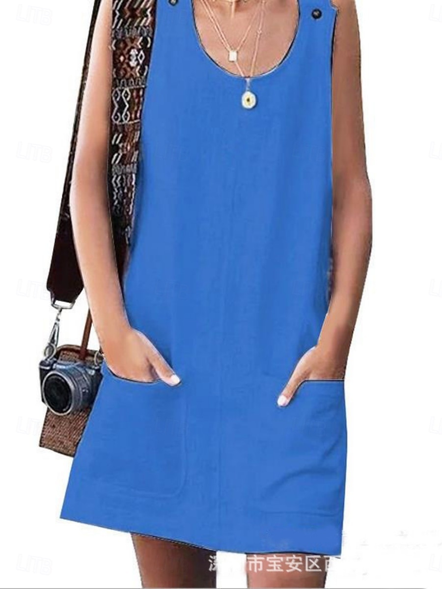 Pentru femei Rochie Mini Rochie de vară Rochie Slip Casual Zilnic Potrivire Largă Culoare solidă Fără manșon În U Fucsia Albastru Închis Vară 2025 - $16.99 –P2