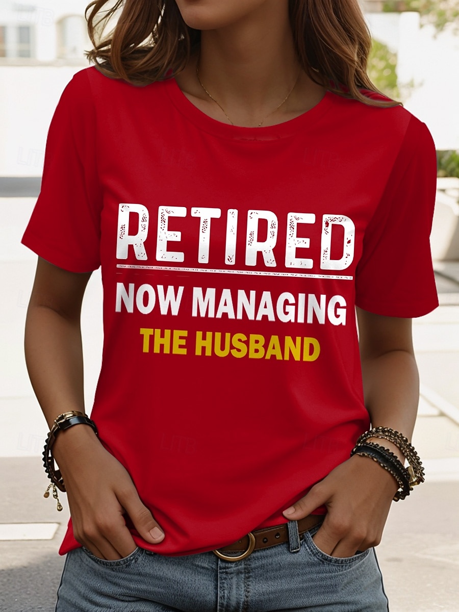 Women's T Shirt Retired Graphic Letter Vintage Stylish Classic Short Sleeve Crew Neck Round Neck Regular Tops Daily Weekend Print Black Pink Red Blue Purple Summer 2026 - $22.99 –P1