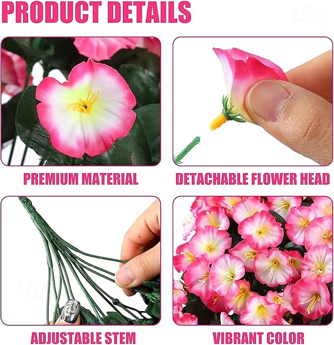 Confezione da 2 fiori artificiali finti pendenti, piante per esterni, decorazioni primaverili ed estive, finta seta resistente ai raggi UV, realistici fiori di ipomea rampicanti per casa, veranda, patio, balcone. del 2025 a $23.99 –P2