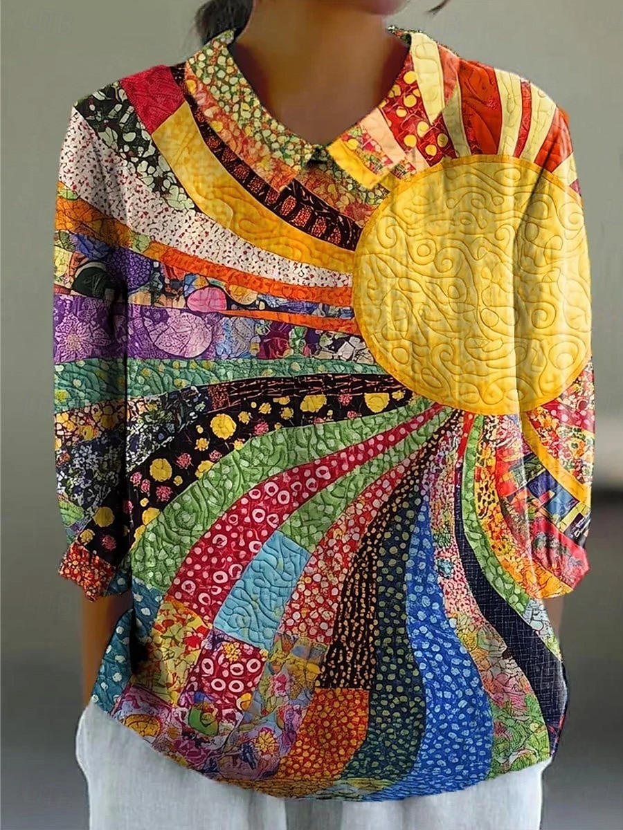 Damen Hemd Grafik Geometrisch Bohemien Täglich Stilvoll Langarm Hemdkragen Normale Oberteile Täglich Knöpfe Druck Gelb Blau Khaki Sommer Frühling 2025 - $24.99 –P3