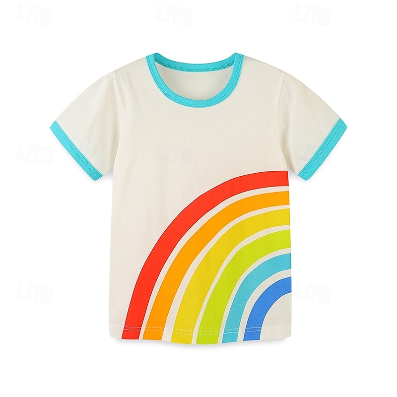 Kinder Jungen T-Shirt Tee Regenbogen Kurzarm Rundhalsausschnitt Kinder oben Outdoor Basic Sommer Weiß Ab 4 Jahren 2025 - $10.49 –P2