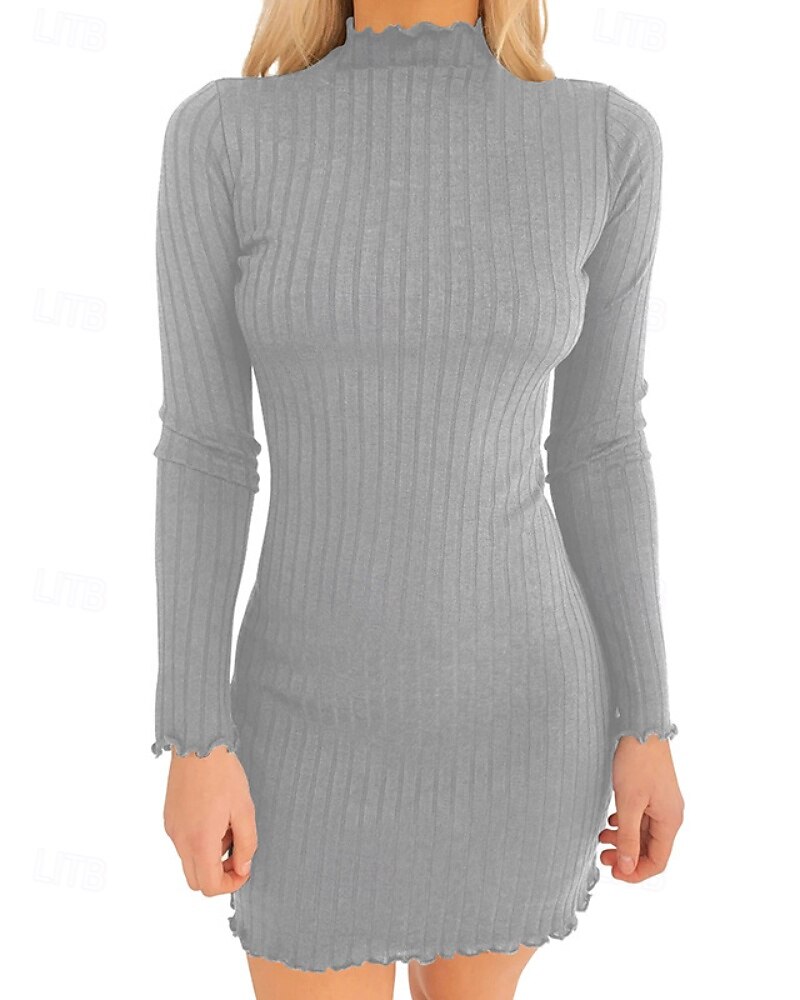 Women's Mini Dress Bodycon Fashion Modern Outdoor Vacation Going out Regular Fit Plain Long Sleeve Crew Neck Black White Gray Summer 2025 - $21.99 –P14