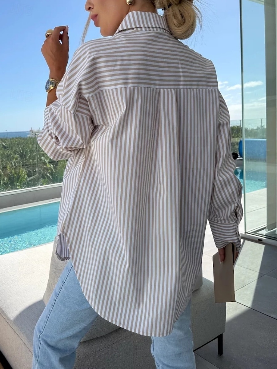Dames Overhemd Bloemig Stijlvol Casual Lange mouw Overhemdkraag Normale tops Dagelijks Knop Zak Afdrukken Blozend Roze blauw Khaki Zomer Lente 2025 - $28.99 –P9