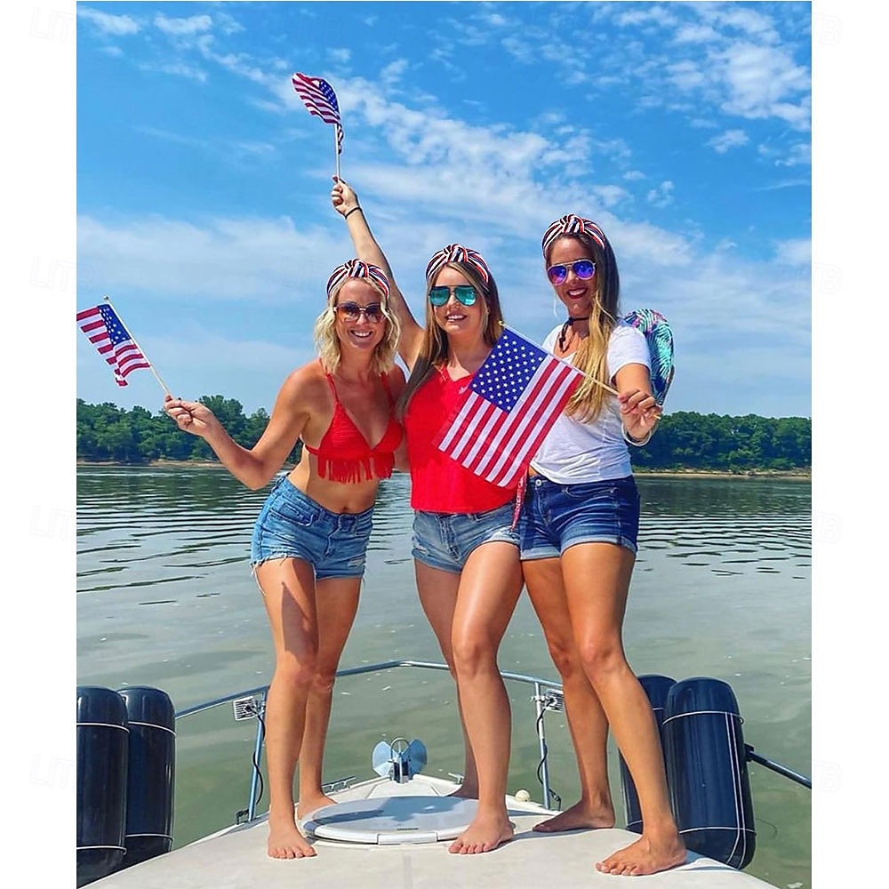 4 juli hoofdband voor vrouwen en meisjes, 4 juli geknoopte hoofdband, rood, wit en blauw, met pailletten en kralen versierde patriottische haarband, Amerikaanse vlag, Amerikaanse onafhankelijkheidsdag 2025 - $12.49 –P4