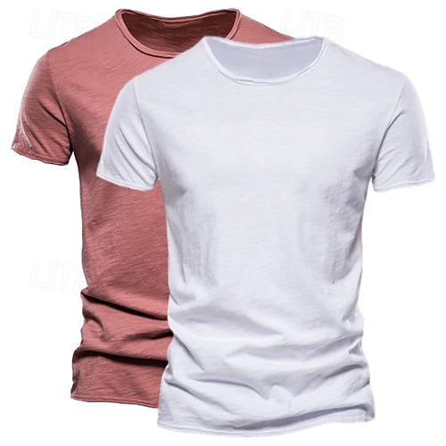 2 Pack Cotton Men's T Shirt Tee Top Short Sleeve Short Sleeves Crew Neck Round Neck Summer Plain Fashion Designer Basic Classic Style Basic Vacation Street Casual Orange Blue Army Green  Black Tee 2025 - $26.99 –P4