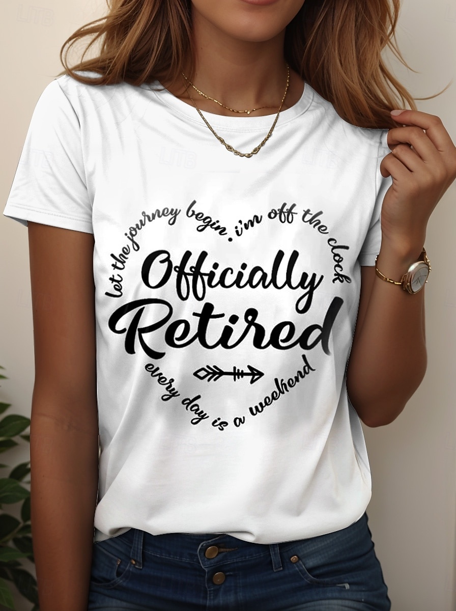Women's T Shirt Retired Graphic Letter Vintage Stylish Classic Short Sleeve Crew Neck Regular Tops Daily Weekend Print Black White Pink Blue Purple Summer 2025 - $19.99 –P1