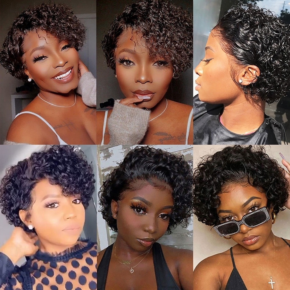 Parrucca bob con capelli umani, parrucche corte frontali in pizzo per donne nere, parrucca con capelli umani, taglio pixie, parrucca pre-pizzicata con parte a T e pizzo frontale con capelli per del 2025 a $66.99 –P2