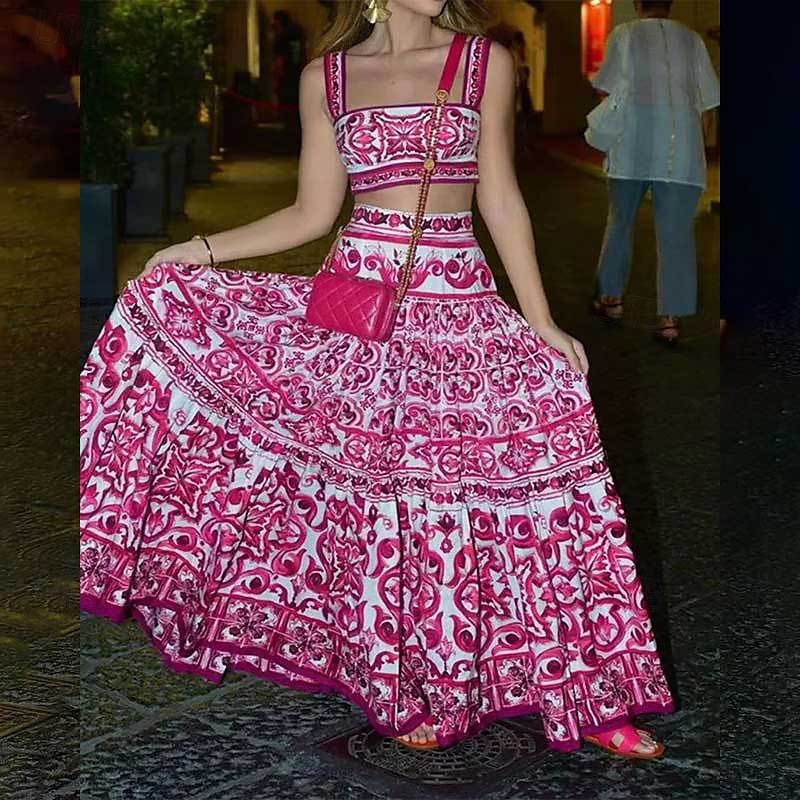 Femmes Jupe Évasé Bohème Mode Boho Maxi Taille Basse Jupes Fleuri Imprimé Micro-Élastique Vacances Rue Bleu Rose rouge Été Polyester de 2025 ? $28.99 –P1
