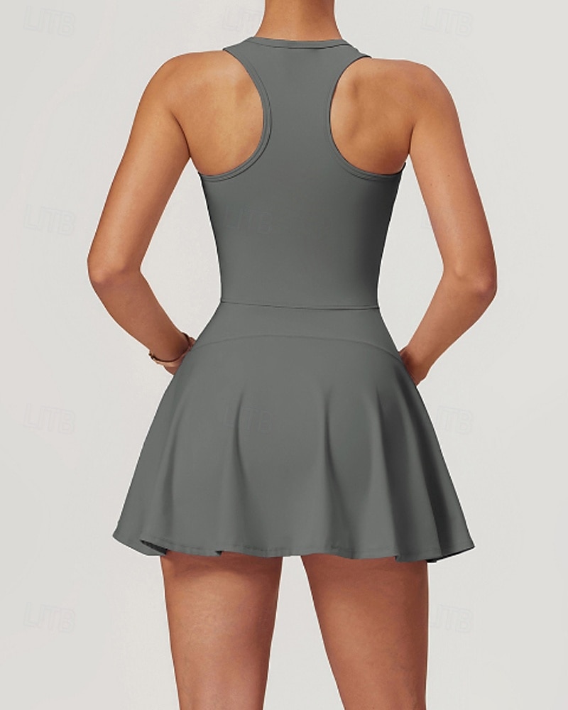 Women's Solid Colored Tennis Dress with Built in Shorts and Bra Sports Dress 2pcs Sleeveless Zipper Breathable Tennis Golf Pickleball U Neck Racerback Black White Purple Tennis Clothing 2026 - $47.99 –P15