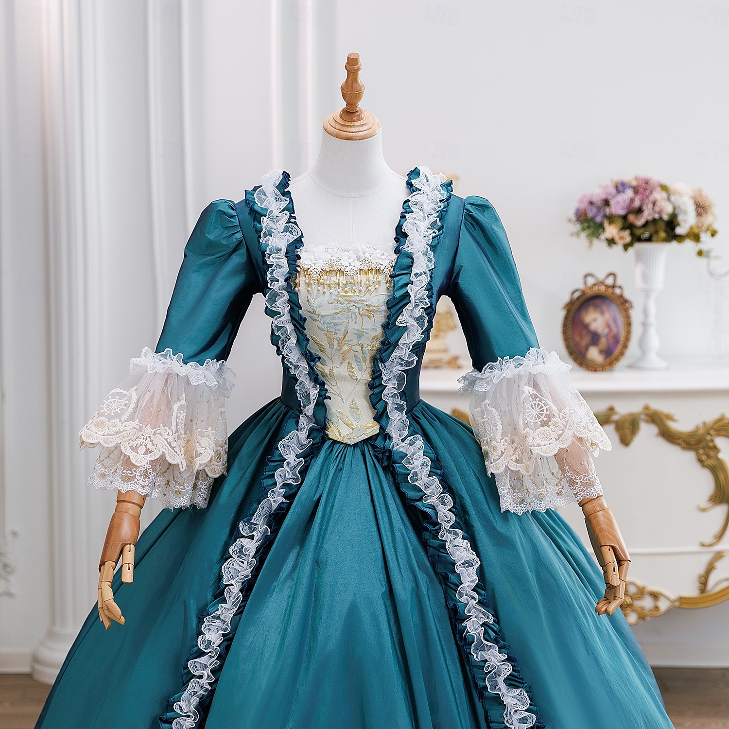 Vintage Rokoko Renässans Maxi Klänningar Vanligt Juliet ärm Prinsessa Brud Plisserad Med volanger Prinsessa Rund hals Dam Halloween Karnival Maskerad Prestanda Fest Halloween Vuxen Alla årstider 2025 - $294.29 –P5