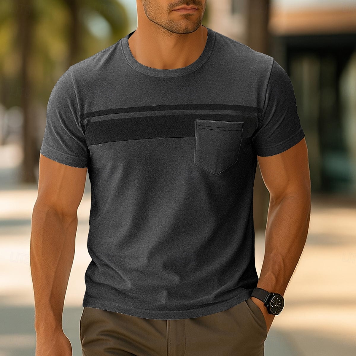 Men's T Shirt Short Sleeve Crew Neck Summer Spring Solid Color Stripe Elegant Neutral Daily Pocket Stripe School Training Outdoor White Red Navy Blue Top Tee for Men 2025 - $16.49 –P11