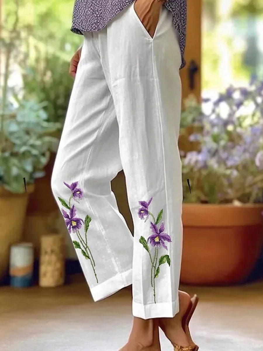 Femmes Moulant Élégant Vacances ancien Longueur complète Taille haute Fleuri Graphique Impression Respirant Doux Micro-Élastique Formel Extérieur Vacances Blanche Bleu Violet Vert Été Printemps Coupe de 2025 ? $32.99 –P2