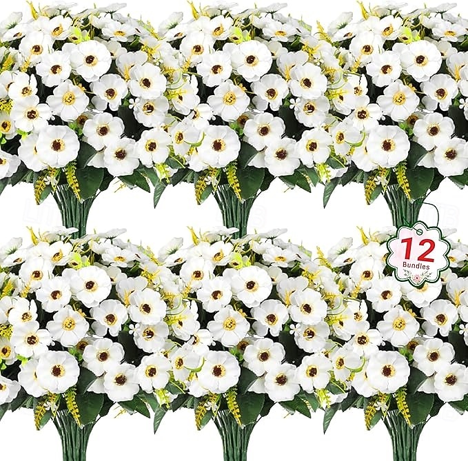 12 חבילות פרחים מלאכותיים לקישוט חוץ פרחי משי חינניים מזויפים צמחים מלאכותיים עמידים בפני UV לקיץ גינה מרפסת חלון חדר עיצוב הבית צהוב 2026 - $35.99 –P7