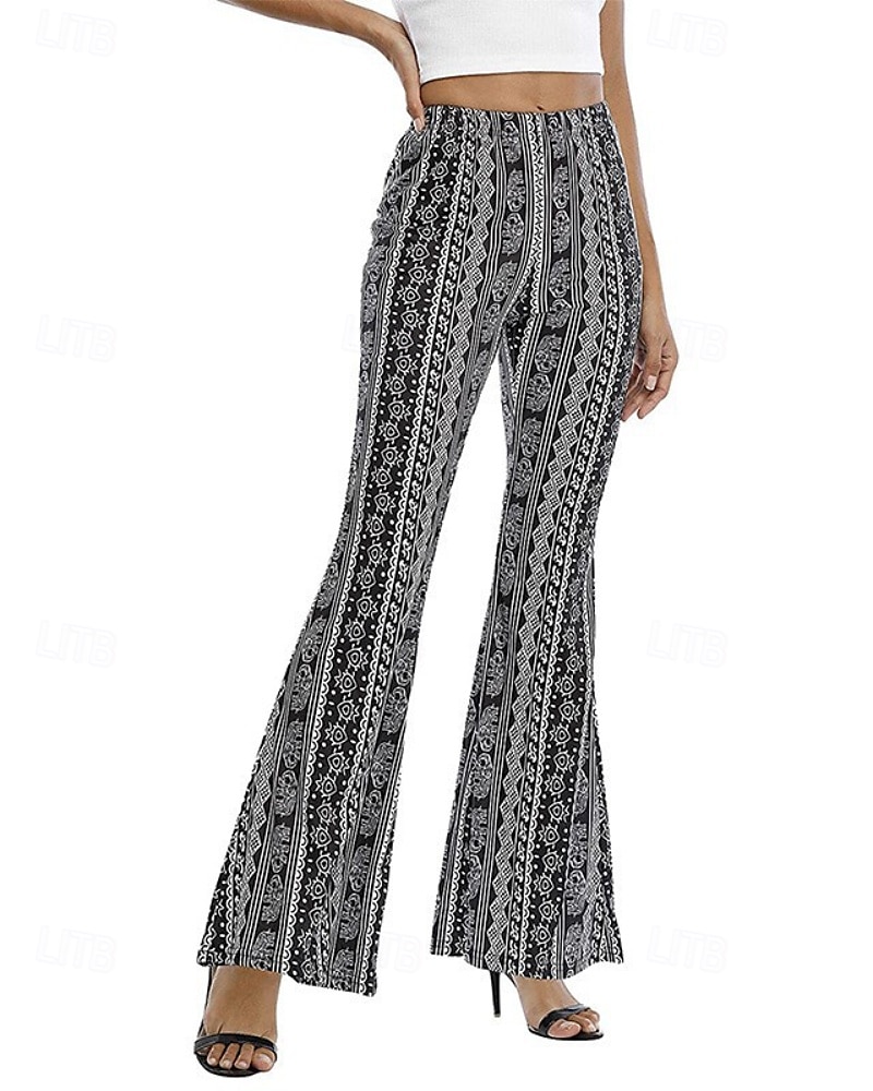 Women's Bell Bottom Slacks Fashion Boho Full Length Natural Flower Elastic Waist Printing Outdoor Comfortable Holiday Going out Magenta Orange red Black Pink Summer Regular Fit 2025 - $16.99 –P7