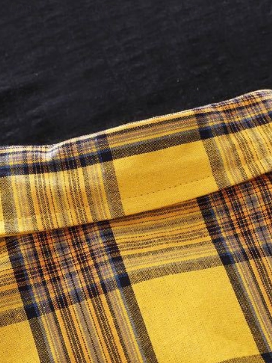Women's Cotton Linen Shirt Plaid Basic Casual Long Sleeve Shirt Collar Regular Tops Daily Buttons Pocket Print Yellow Red Green Summer 2025 - $18.99 –P8