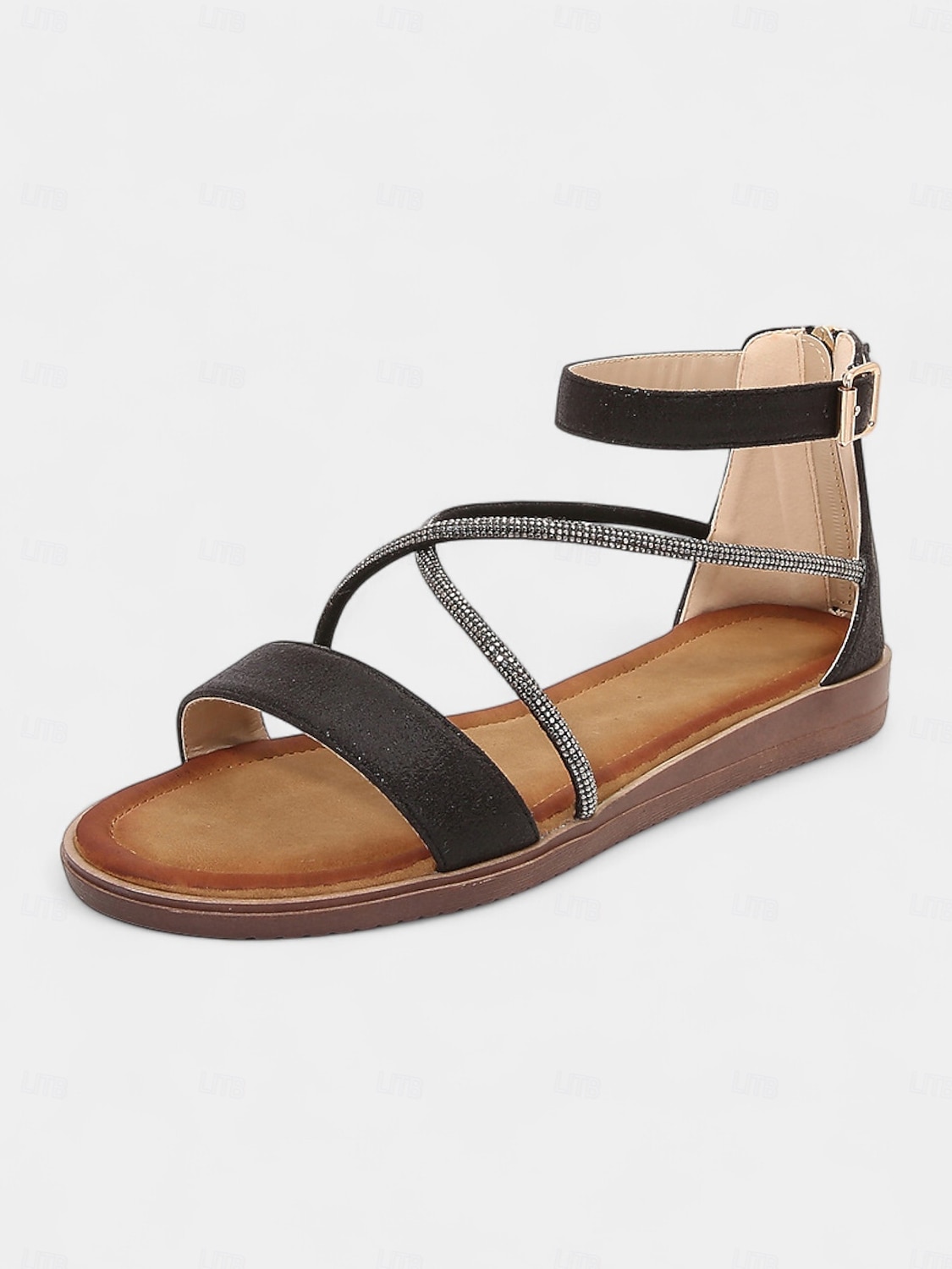 Women's Gold Ankle Strap Flat Sandals with Crisscross Glitter Straps - Stylish and Comfortable Flats for Everyday Dates 2025 - $29.99 –P3