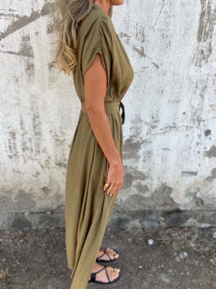 Femmes Robe Longue Maxi Robe Robes en coton et lin Robe Décontractée Robe d'été Mode Basique Moderne Quotidien Week-end Coupe régulière Uni Manche Courte Col en V Blanche Chameau Été de 2025 ? $32.99 –P3
