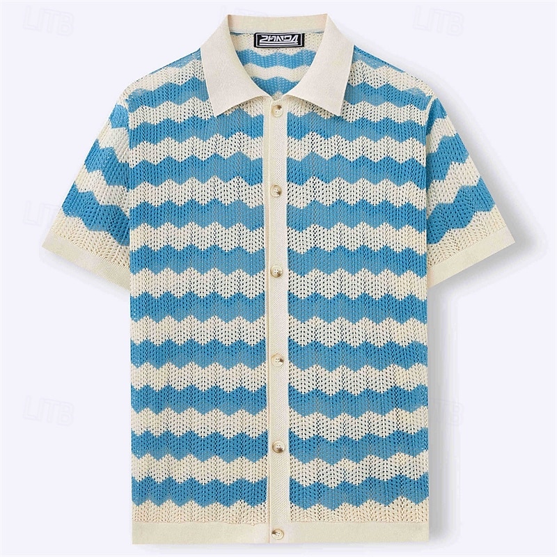 Férfi Button Up Polos Golfing Hétköznapi Sport Hajtóka Rövid ujjú Divat Alap Vonalak / hullámok Gombok Nyár Sárga Kék Barna Button Up Polos 2025 - €26.36 –P3