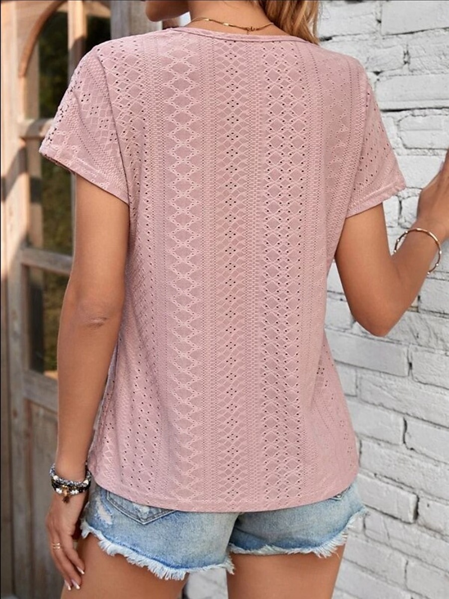 Femmes T-shirt Uni Mode Moderne Occasionnel Manche Courte Col en V Hauts Réguliers Quotidien Week-end Œillet Noir Blanche Jaune Rose Claire Été de 2025 ? $23.99 –P19