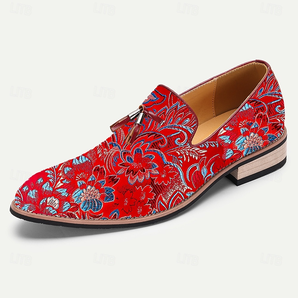 Herr Tofflor och Slip-Ons Tofstofflor Promenad PU Läder Jacquard Tyg Andningsfunktion Bekväm Halksäker Loafers Mörkröd Sommar Vår Höst 2025 - $42.99 –P2