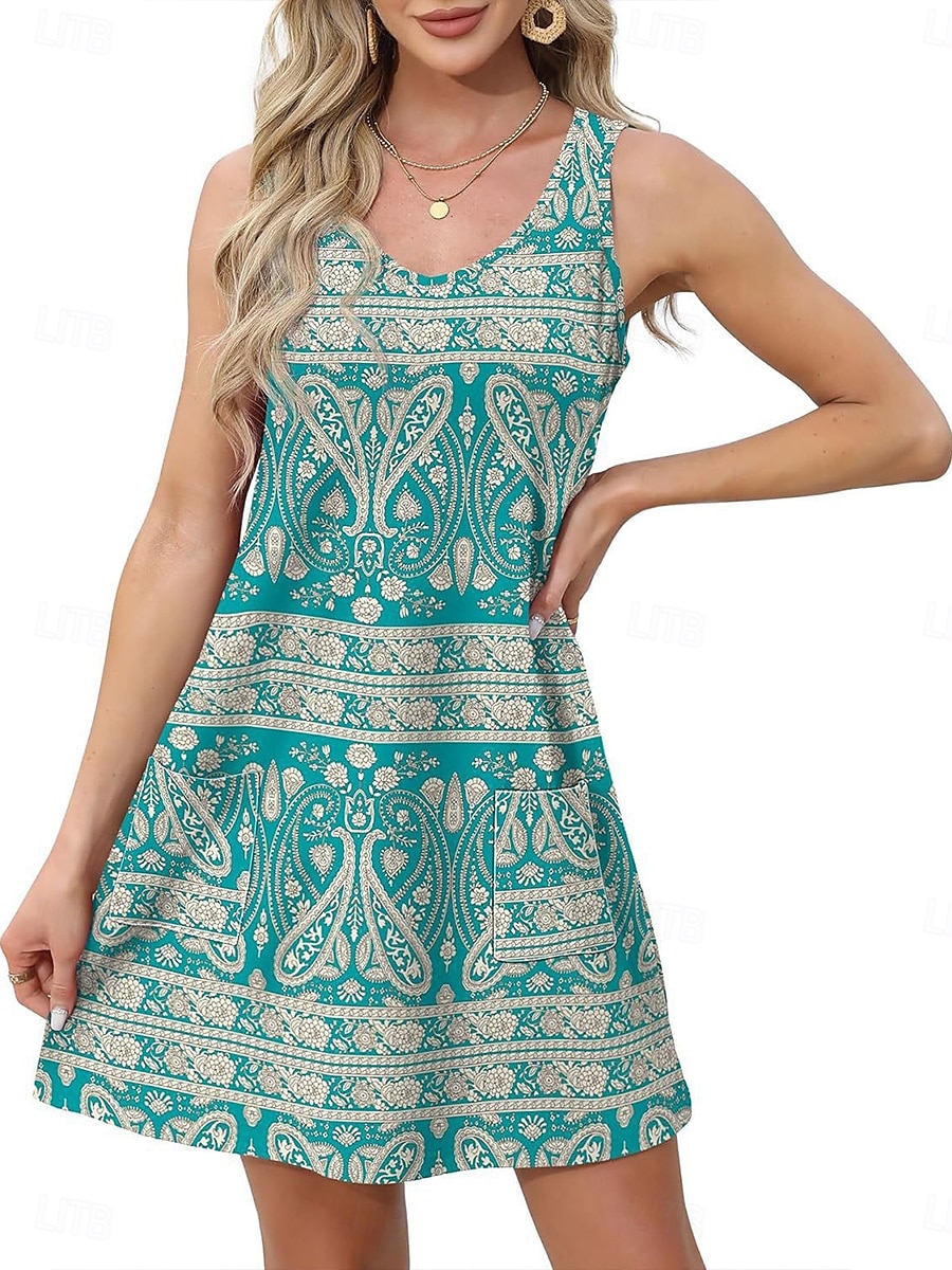 Dámské Mini šaty Boho šaty Elegantní Na běžné nošení Plážový styl Volný Cikánské Bez rukávů Do V aqua modrá Colourful Bílá Rubínově červená Léto 2025 - $22.99 –P6