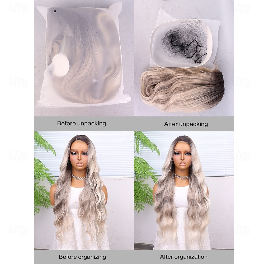 Synthetic Lace Wig Curly Style 28 inch Gray Middle Part U Part Wig Women's Wig Silver grey 2025 - $40.99 –P9