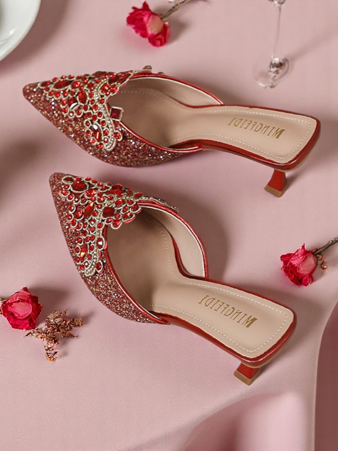 Damen-Pantoletten mit goldenen Pailletten – spitze Schlupfschuhe mit Strass-Details für glamouröse Cocktail-Events 2025 - $42.99 –P3