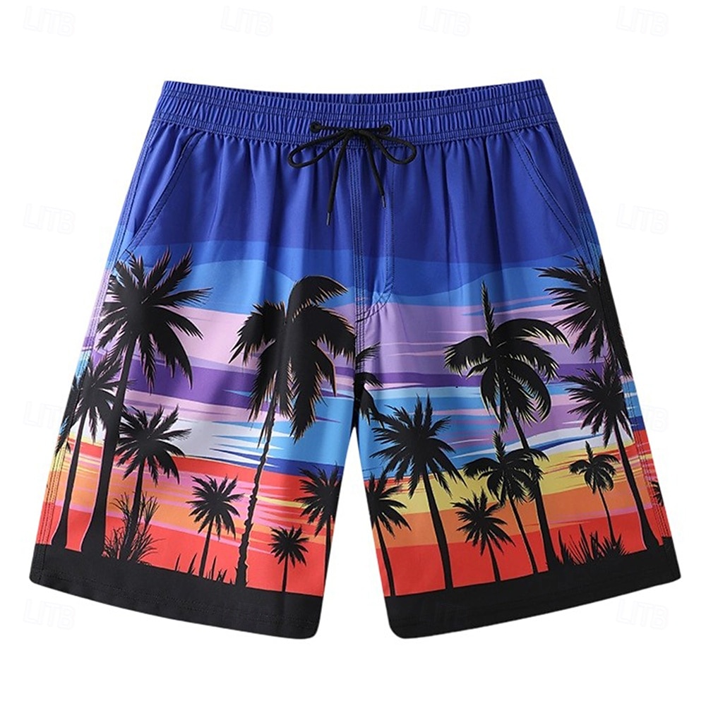Homens Calção Shorts de praia Bolsos Com Cordão Imprimir Gráfico Folha Árvore Respirável Secagem Rápida Comprimento do joelho Ao ar livre Férias Casa Férias Estilo Étnico Azul Céu Azul escuro de 2025 por $17.99 –P17