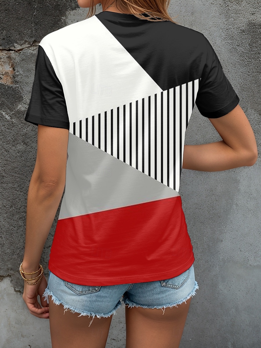 Dame Bluse Grafisk Geometrisk Ruter Årgang Stilfull Klassisk Kortermet Crew-hals Rund hals Vanlige topper Daglig Lomme Knapper Rød Blå Lilla Grønn Sommer Vår 2025 - $19.99 –P3