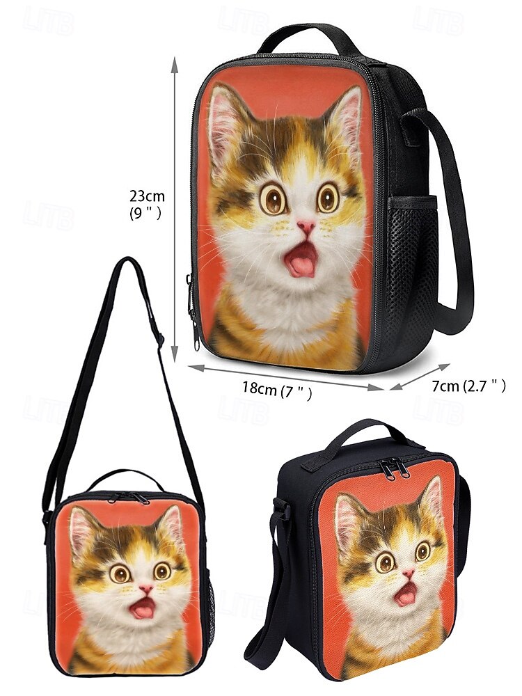Kids Cute Cat Backpack Set, 3-Piece Cartoon School Bag with 