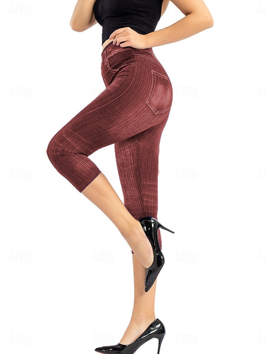 Women's Leggings Capri Pants 3D Print Chinos Vintage Streetwear Casual Calf-Length High Waist Plain Printing Comfy Soft Comfortable Stretchy Outdoor Street Black Red Blue Gray Summer Slim Fit 2025 - $3.99 –P9