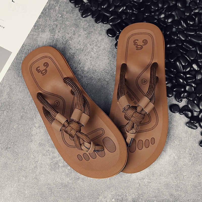 Herrbruna flip-flops i repstil med vadderad sula – bohemiskt inspirerade sommarsandaler för kustpromenader, stränder och vardagsbruk 2025 - $19.99 –P1