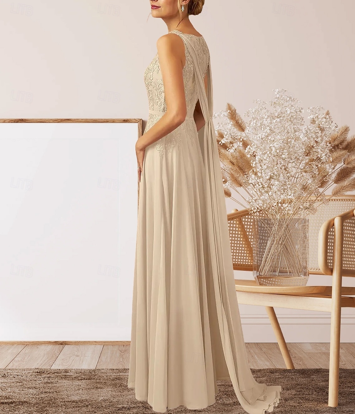 A-Line Wedding Guest Dresses Elegant Dress Wedding Guest Engagement Floor Length Sleeveless V Neck Fall Wedding Guest Chiffon with Appliques 2025 - $169.99 –P5