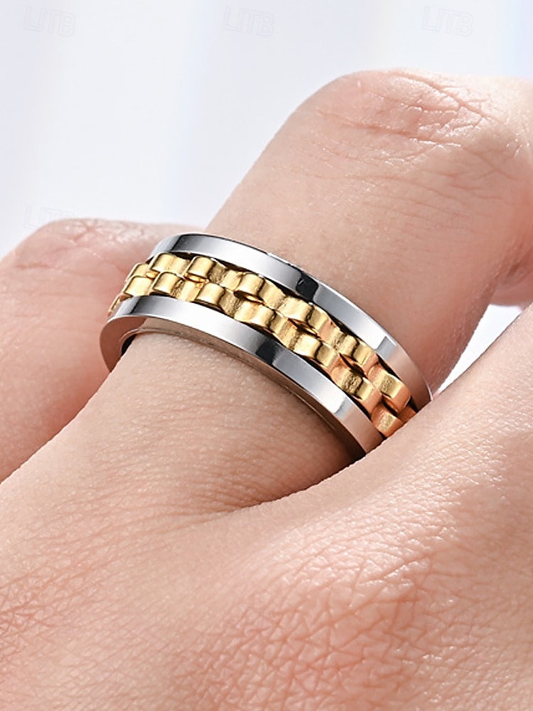 Anello girevole da uomo in acciaio inossidabile - disponibile in nero, argento e oro con design a catena per alleviare lo stress e per un uso quotidiano elegante, regalo perfetto per la festa del papà del 2025 a $8.18 –P1