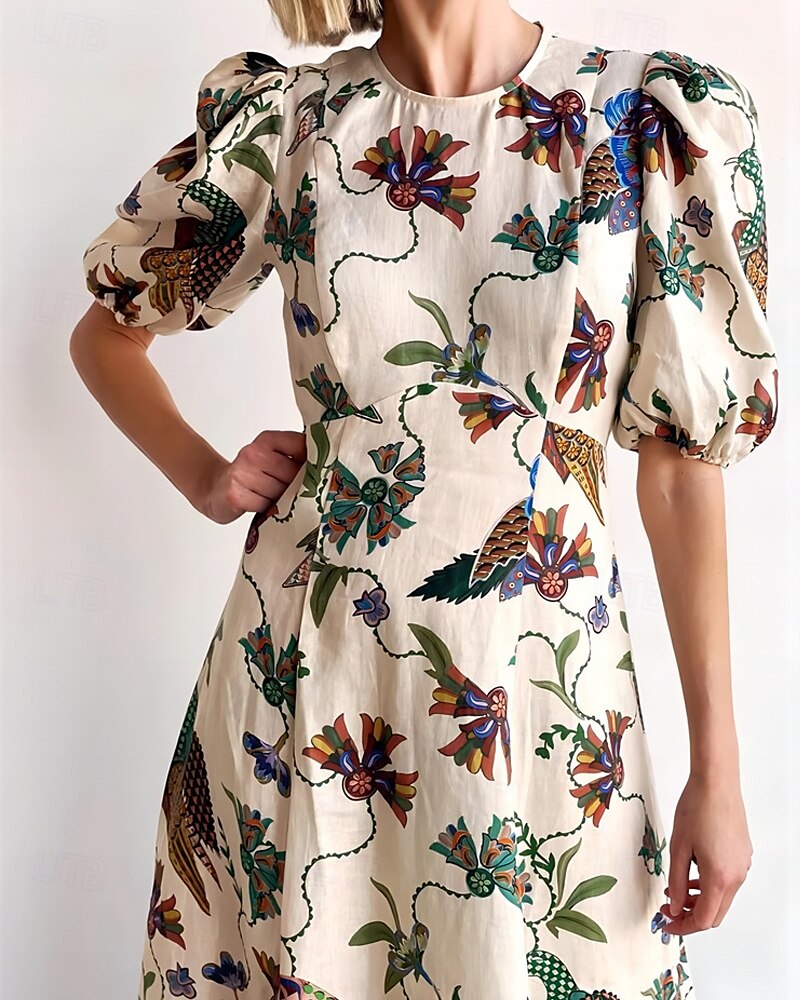 Dame Lang kjole Maxikjole Uformell kjole Mote utendørs Fest Ferie Normal Blomsternål i krystall Kortermet Crew-hals Beige Sommer 2025 - $38.99 –P2