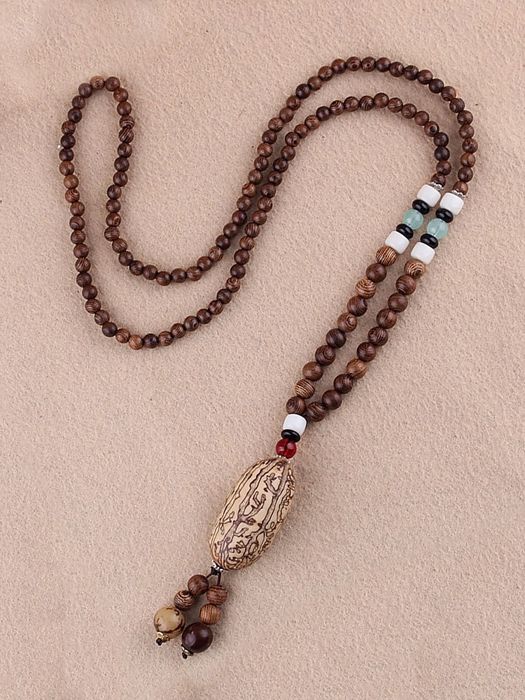 Pánský náhrdelník z přírodních dřevěných korálků s tibetským totemovým přívěskem, boho etnický styl s dlouhým řetízkem pro meditaci, jógu, duchovní setkání a ležérní letní outfity. 2026 - $10.36 –P5