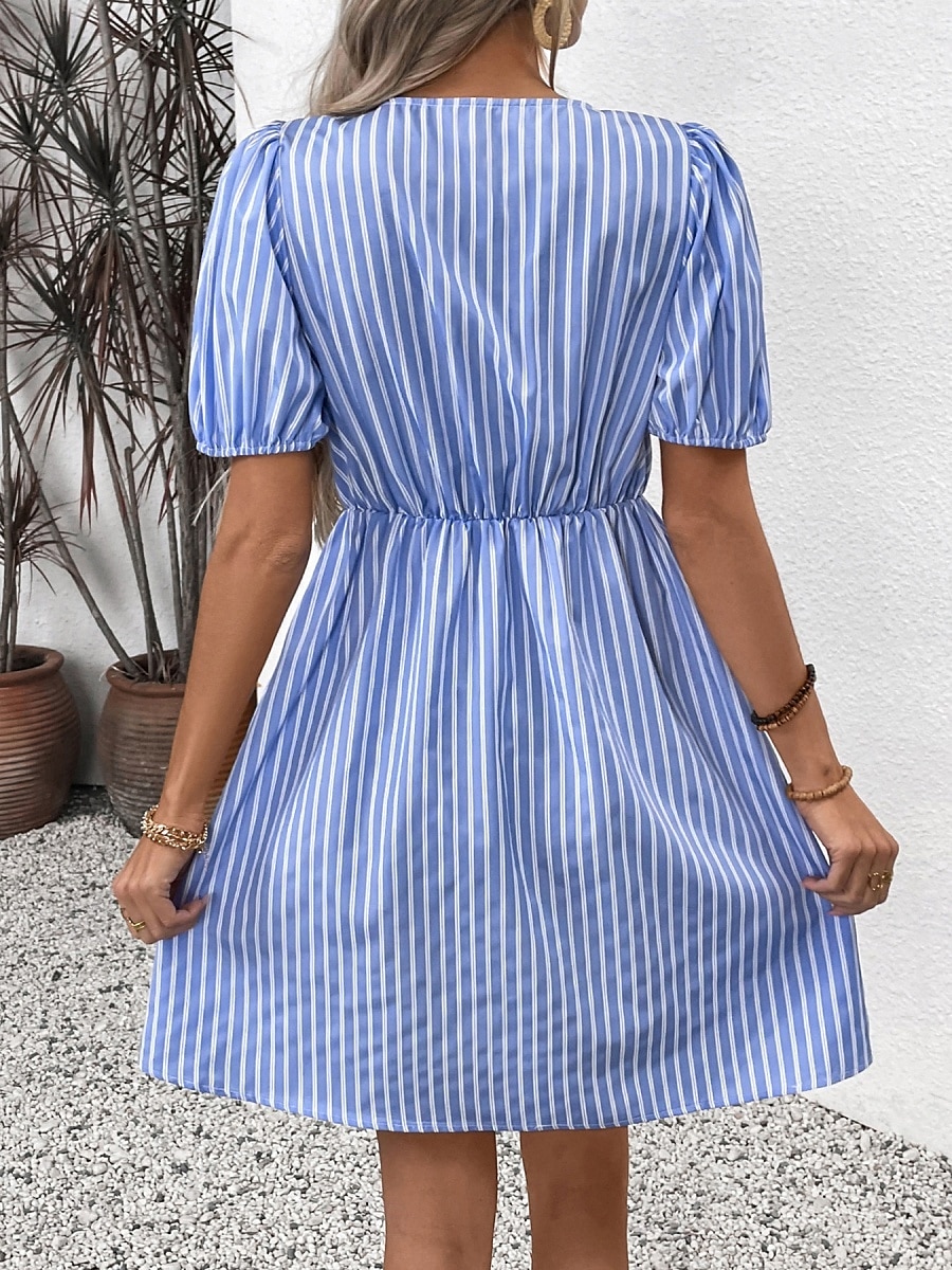 Pentru femei Rochie Mini Rochie A line Rochie de vară Casual Zilnic Fit regulat Grafic Dungi Manșon scurt Stil Nautic Negru Albastru piscină Vară 2025 - $27.99 –P5