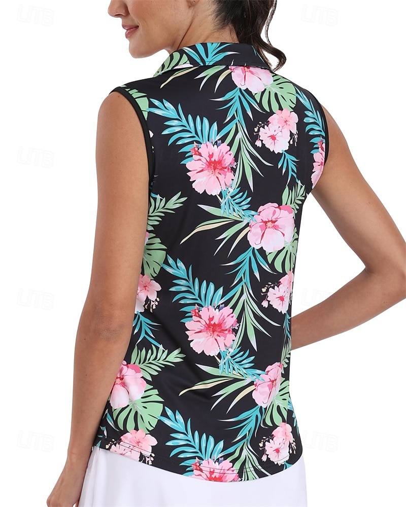 Per donna Floreale Maglia da tennis Senza Maniche Stampato UPF50+ Asciugatura Rapida Tennis Golf Badminton Collo con zip Maglietta Top Rosa Verde Abbigliamento da tennis del 2026 a $22.99 –P2