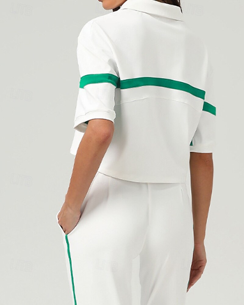 Per donna Patchwork Maglietta sportiva Polo da golf Maglia da tennis Manica Corta Rilegatura a contrasto Asciugatura Rapida Traspirante Tennis Pickleball Colletto Polo Bianco Spandex Abbigliamento da del 2026 a $39.99 –P5